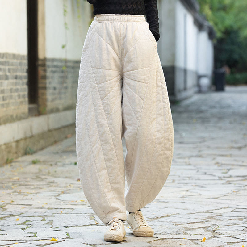 Pantaloni da donna Buddha Stones in cotone spesso e semplice, con tasche, lunghezza 7-8 - Bianco - US14, UK/AU18, EU46 (4XL) - image 0
