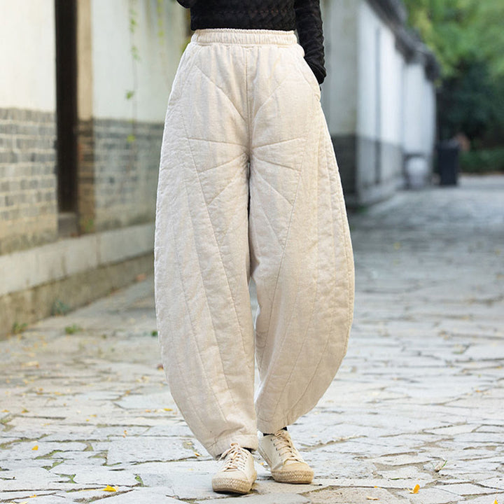 Pantaloni da donna Buddha Stones in cotone spesso e semplice, con tasche, lunghezza 7-8 - Bianco - US14, UK/AU18, EU46 (4XL) - image 0