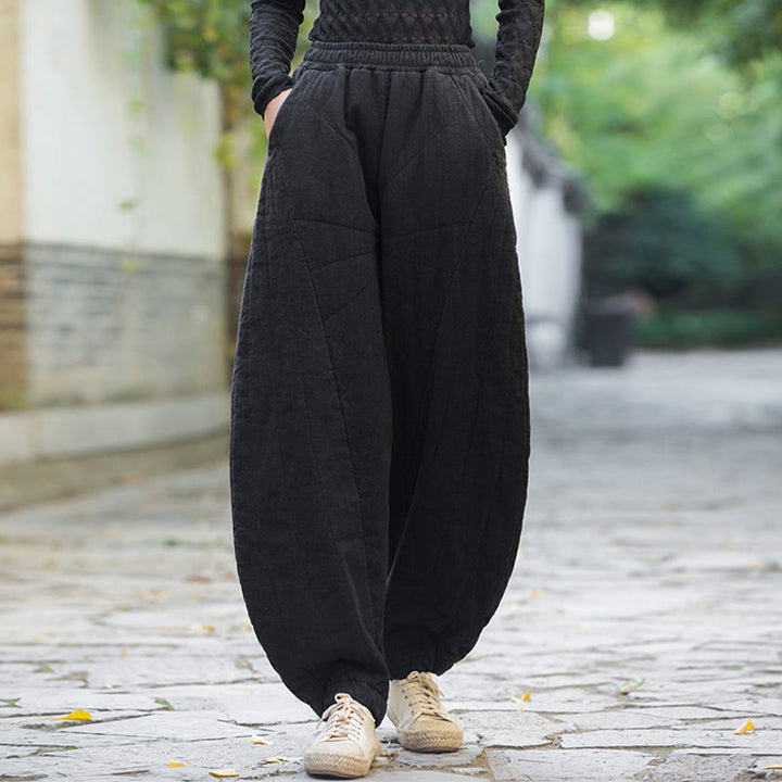 Pantaloni da donna Buddha Stones in cotone spesso e semplice, con tasche, lunghezza 7-8 - Nero - US14, UK/AU18, EU46 (4XL) - image 11
