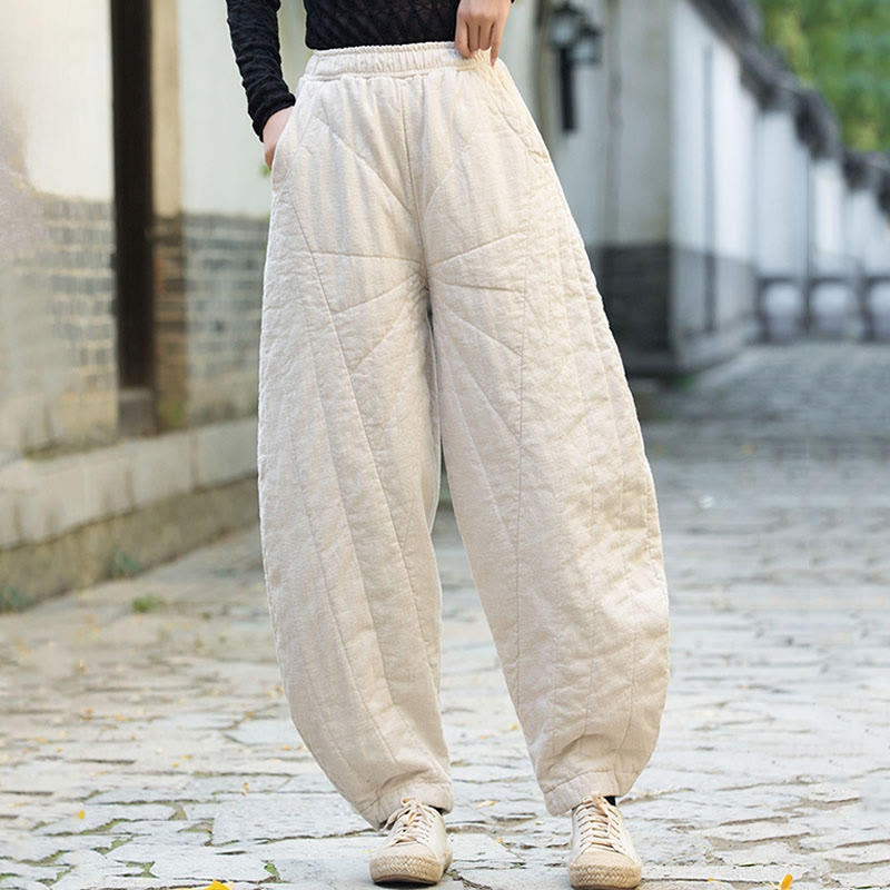 Pantaloni da donna Buddha Stones in cotone spesso e semplice, con tasche, lunghezza 7-8 - image 1