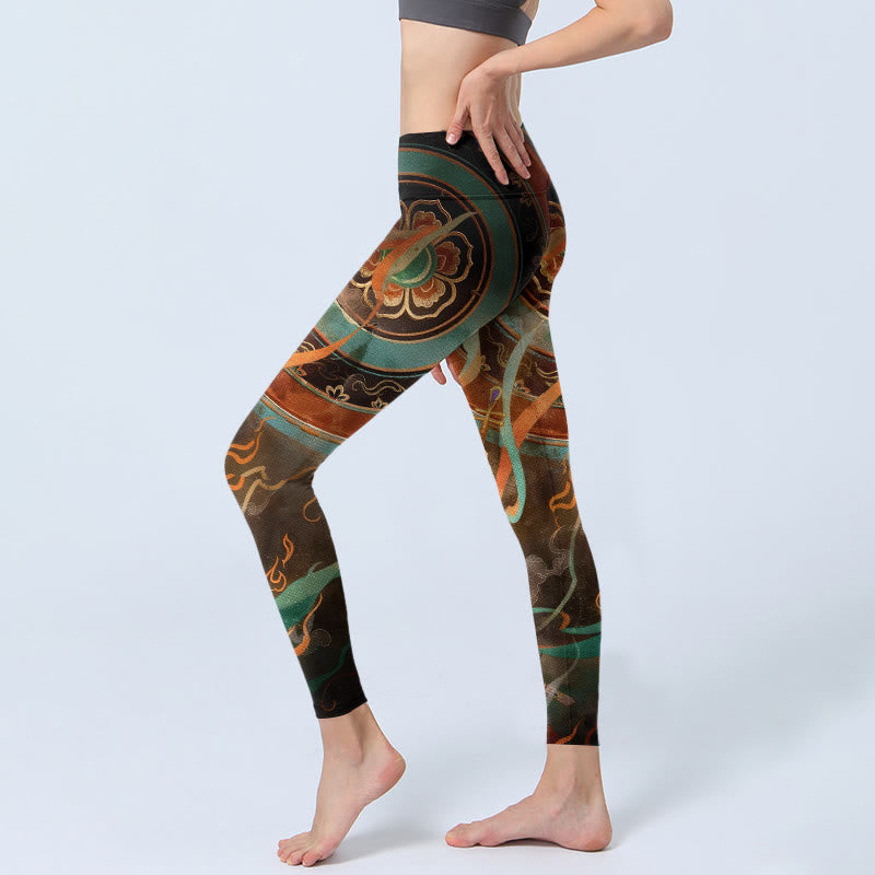 Leggings da palestra con stampa a motivo di cerchi e fiori, motivo Buddha Stones, pantaloni da yoga da donna - image 2