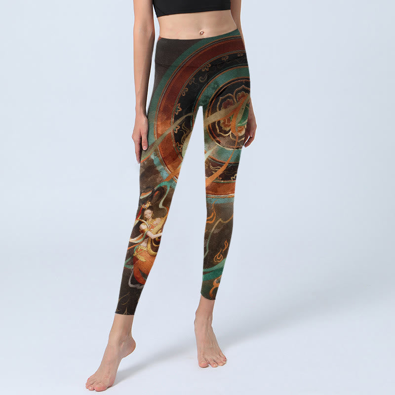 Leggings da palestra con stampa a motivo di cerchi e fiori, motivo Buddha Stones, pantaloni da yoga da donna - image 5