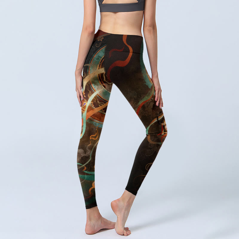 Leggings da palestra con stampa a motivo di cerchi e fiori, motivo Buddha Stones, pantaloni da yoga da donna - image 4