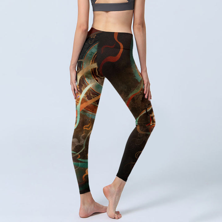 Leggings da palestra con stampa a motivo di cerchi e fiori, motivo Buddha Stones, pantaloni da yoga da donna - image 4