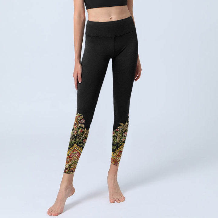 Leggings da palestra con stampa di foglie e fiori, delicati toni caldi, pantaloni da yoga da donna, modello Buddha Stones - image 5