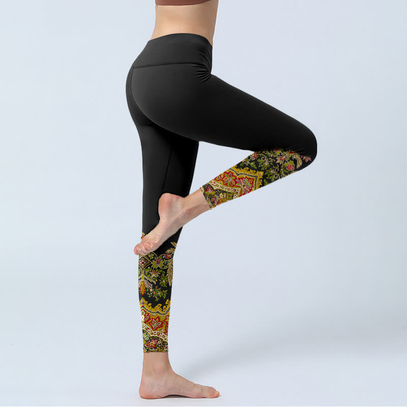 Leggings da palestra con stampa di foglie e fiori, delicati toni caldi, pantaloni da yoga da donna, modello Buddha Stones - image 3