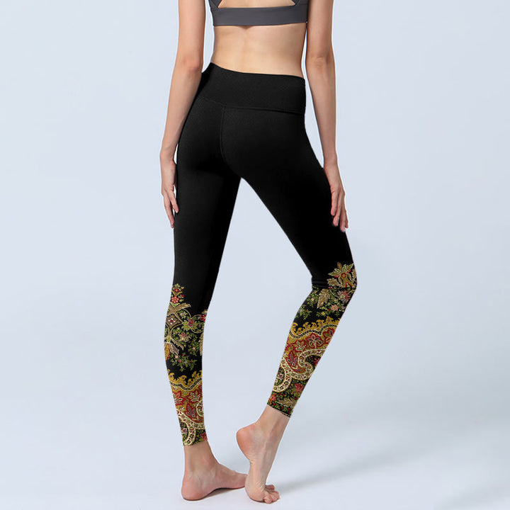 Leggings da palestra con stampa di foglie e fiori, delicati toni caldi, pantaloni da yoga da donna, modello Buddha Stones - image 4