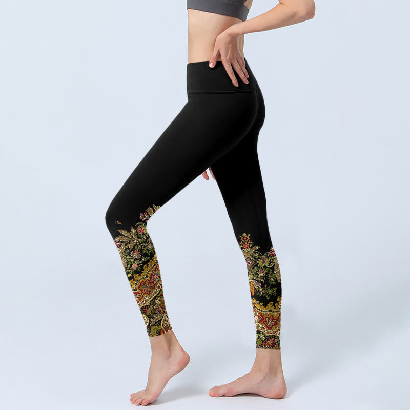 Leggings da palestra con stampa di foglie e fiori, delicati toni caldi, pantaloni da yoga da donna, modello Buddha Stones - image 2