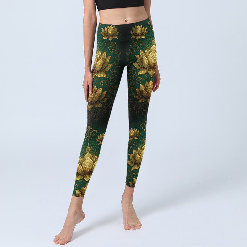 Leggings da palestra con stampa motivo Buddha Stones Golden Lotus, pantaloni da yoga da donna - image 5