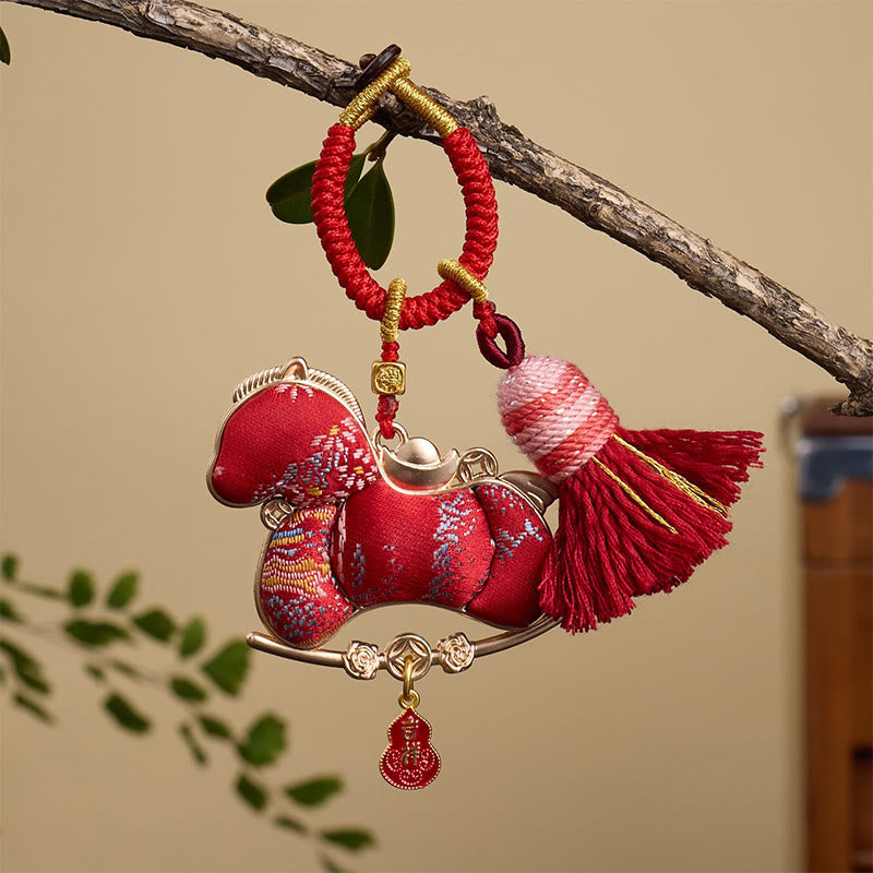 Portachiavi con design a lingotto di zucca multicolore dell'anno del cavallo , Buddha Stones, libertà e prosperità - Cavallo rosso 12*3mm - image 0