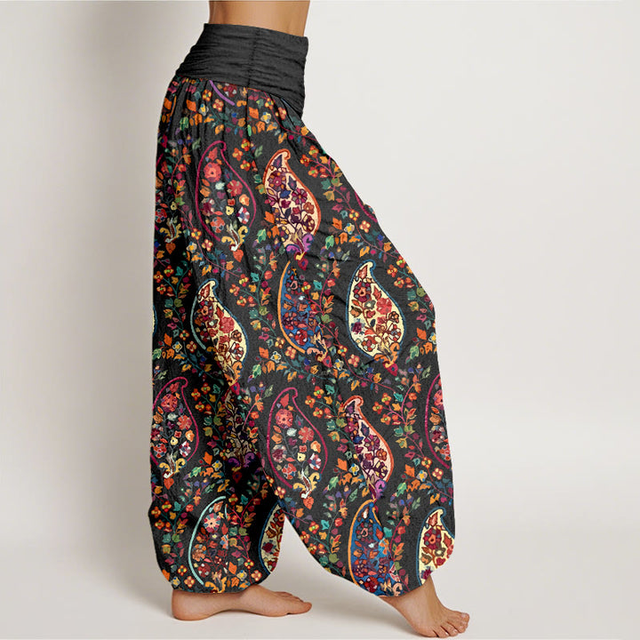 Pantaloni harem da donna con elastico in vita, in cotone, con motivo a fiori e foglie retrò, dai colori vivaci , Buddha Stones - image 2