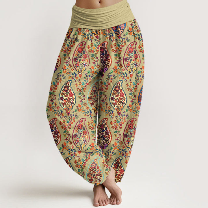 Pantaloni harem da donna con elastico in vita, in cotone, con motivo a fiori e foglie retrò, dai colori vivaci , Buddha Stones - GialloVerde - US16, UK/AU20, EU48 (3XL) - image 5