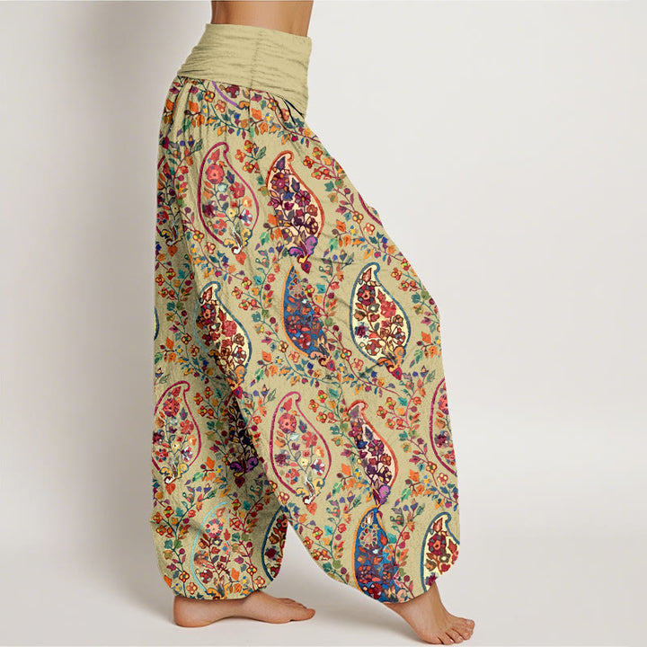 Pantaloni harem da donna con elastico in vita, in cotone, con motivo a fiori e foglie retrò, dai colori vivaci , Buddha Stones - image 7
