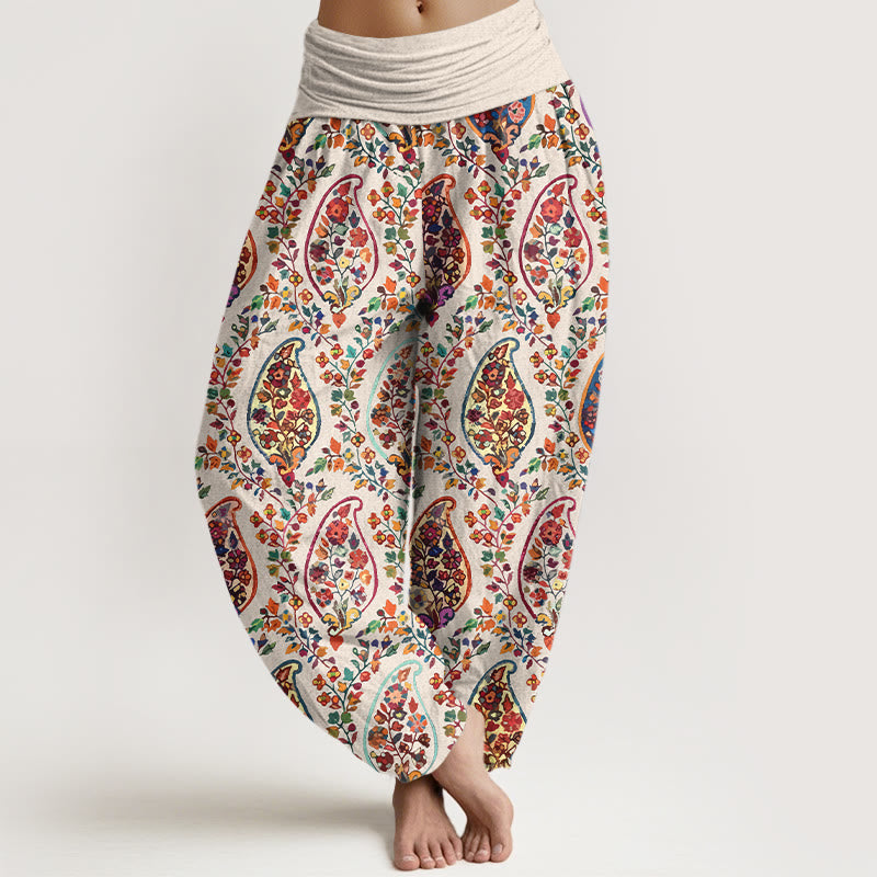 Pantaloni harem da donna con elastico in vita, in cotone, con motivo a fiori e foglie retrò, dai colori vivaci , Buddha Stones - Beige - US16, UK/AU20, EU48 (3XL) - image 8