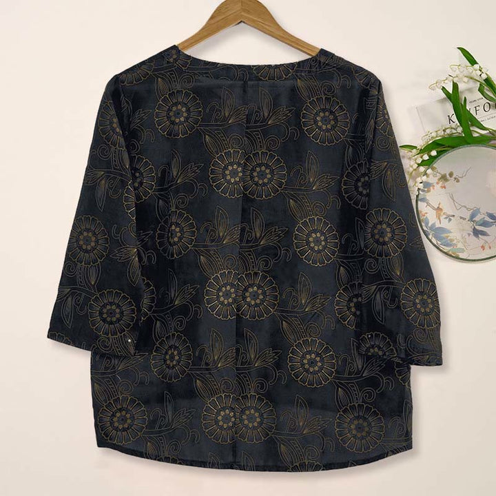 Camicia da donna a maniche lunghe con scollo a V e motivo floreale stampato Buddha Stones Spring - image 13