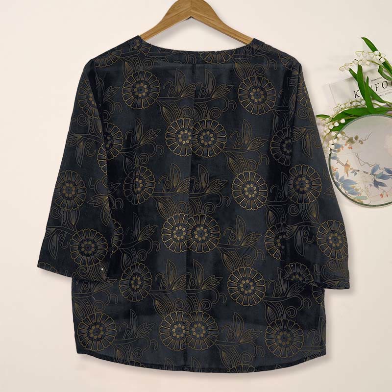 Camicia da donna a maniche lunghe con scollo a V e motivo floreale stampato Buddha Stones Spring - image 13