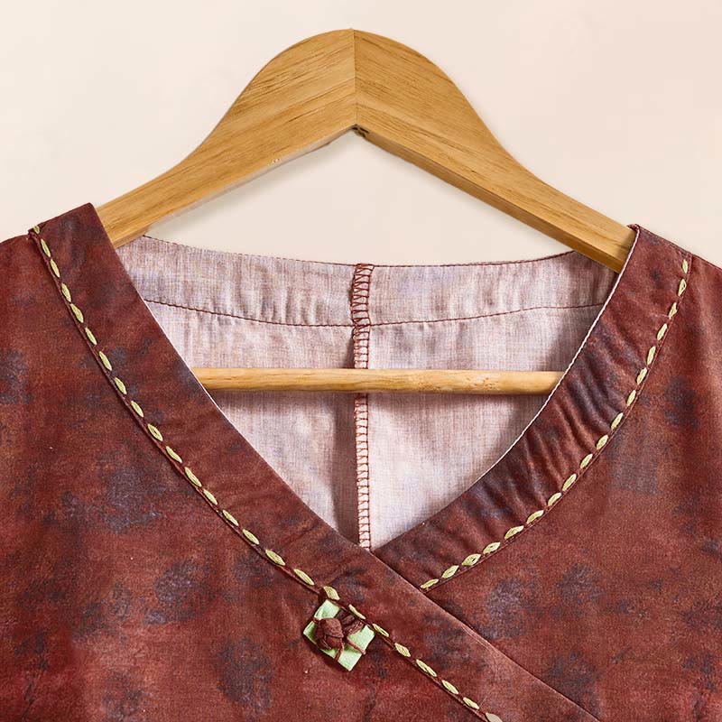 Camicia da donna a maniche lunghe con scollo a V e motivo floreale stampato Buddha Stones Spring - image 15