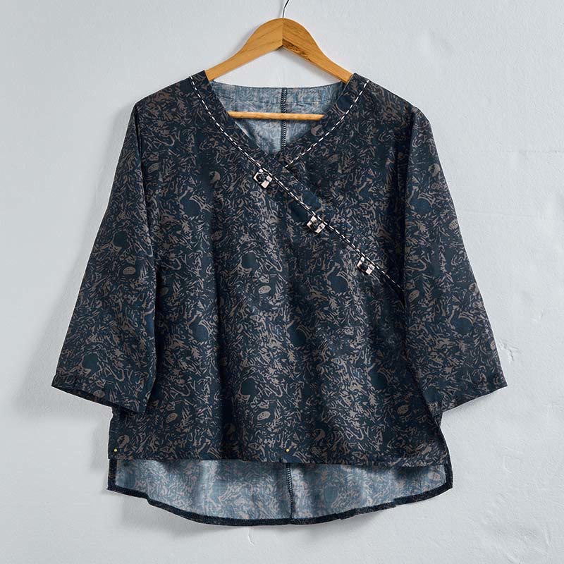 Camicia da donna a maniche lunghe con scollo a V e motivo floreale stampato Buddha Stones Spring - Grigio ardesia scuro - US8-10, UK/AU12-14, EU40-42 (2XL) - image 18