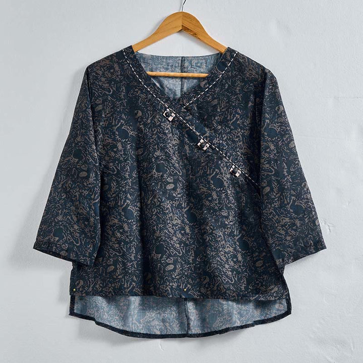 Camicia da donna a maniche lunghe con scollo a V e motivo floreale stampato Buddha Stones Spring - Grigio ardesia scuro - US8-10, UK/AU12-14, EU40-42 (2XL) - image 18