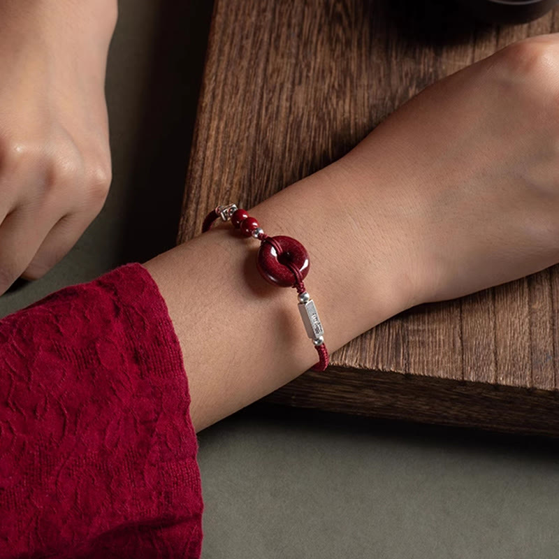 Bracciale con treccia di collegamento in argento sterling 925 con fibbia della pace in cinabro Buddha Stones - image 7