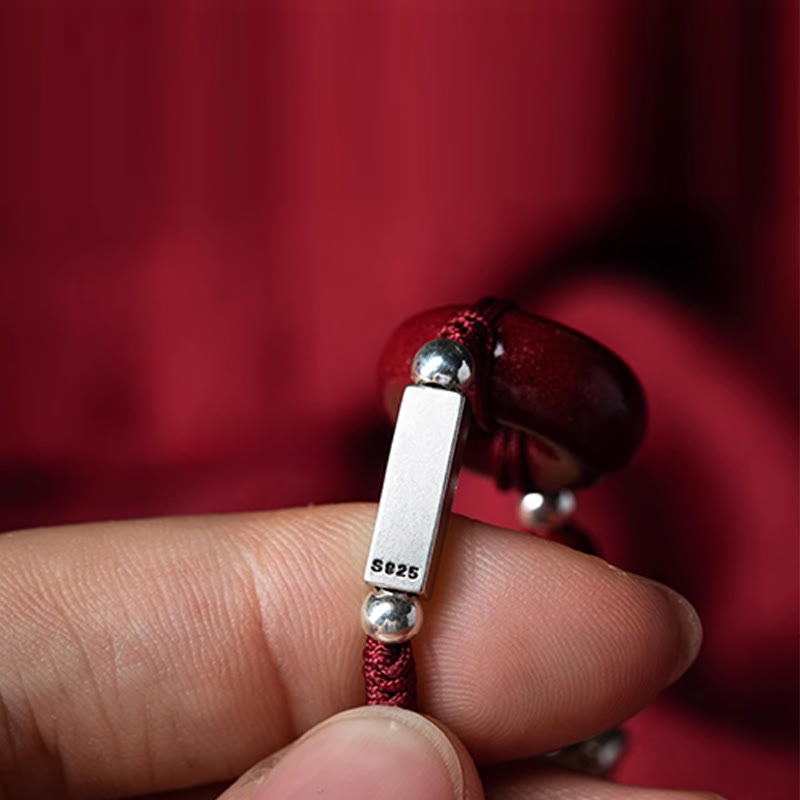 Bracciale con treccia di collegamento in argento sterling 925 con fibbia della pace in cinabro Buddha Stones - image 4