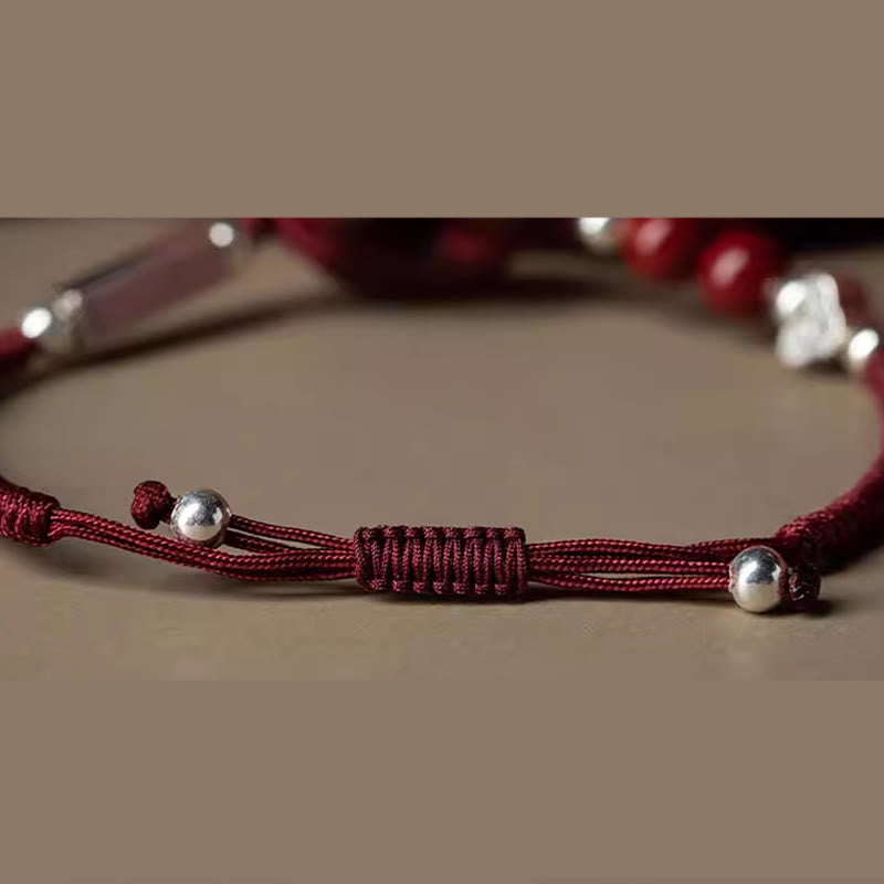 Bracciale con treccia di collegamento in argento sterling 925 con fibbia della pace in cinabro Buddha Stones - image 16