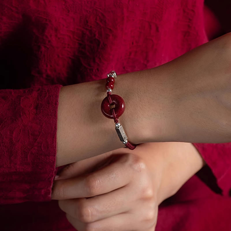 Bracciale con treccia di collegamento in argento sterling 925 con fibbia della pace in cinabro Buddha Stones - image 5