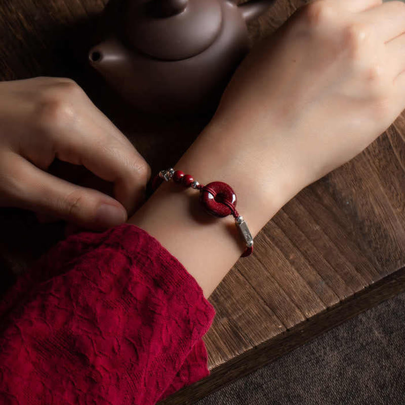 Bracciale con treccia di collegamento in argento sterling 925 con fibbia della pace in cinabro Buddha Stones - image 6