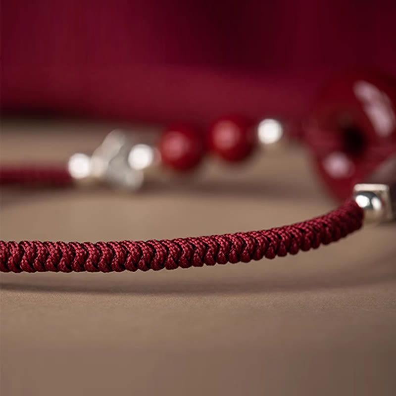 Bracciale con treccia di collegamento in argento sterling 925 con fibbia della pace in cinabro Buddha Stones - image 15