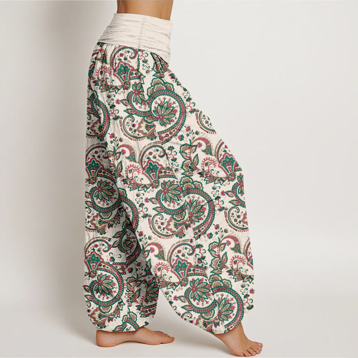 Pantaloni harem da donna con elastico in vita, in cotone, con motivo a fiori, foglie e viticci, stile retrò, motivo Buddha Stones - image 7