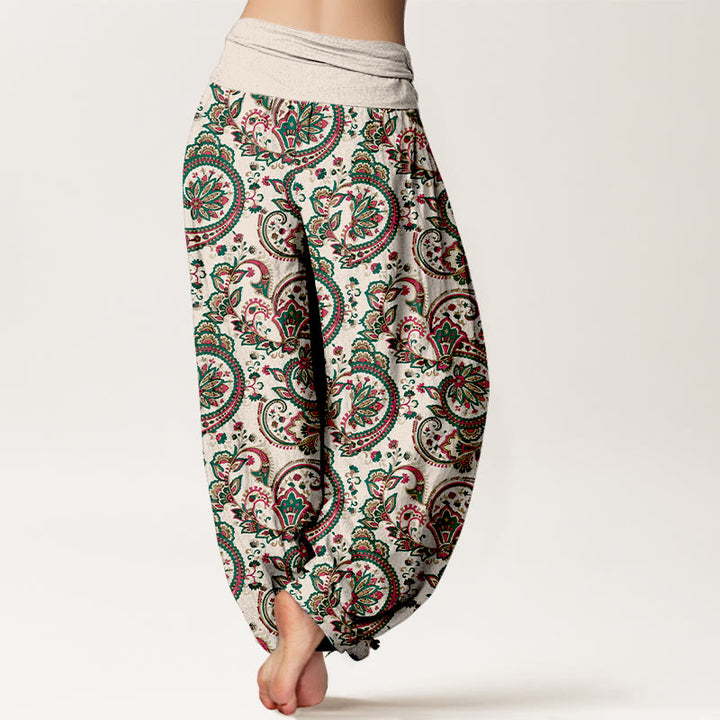 Pantaloni harem da donna con elastico in vita, in cotone, con motivo a fiori, foglie e viticci, stile retrò, motivo Buddha Stones - image 6