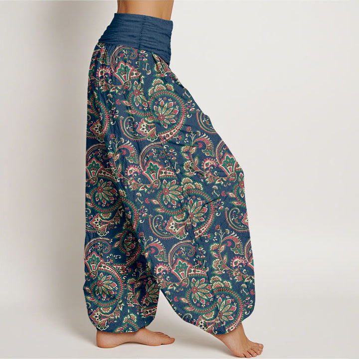 Pantaloni harem da donna con elastico in vita, in cotone, con motivo a fiori, foglie e viticci, stile retrò, motivo Buddha Stones - image 10