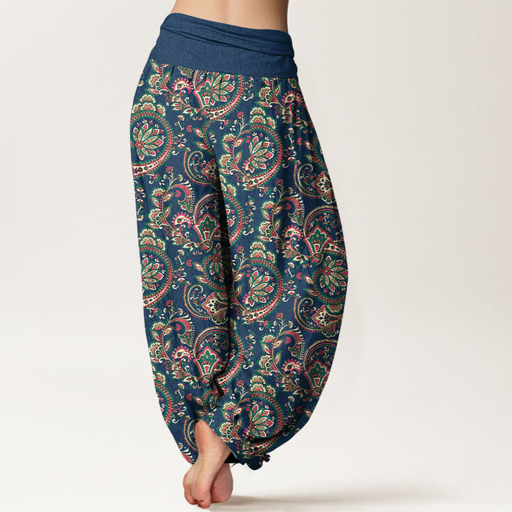 Pantaloni harem da donna con elastico in vita, in cotone, con motivo a fiori, foglie e viticci, stile retrò, motivo Buddha Stones - image 9