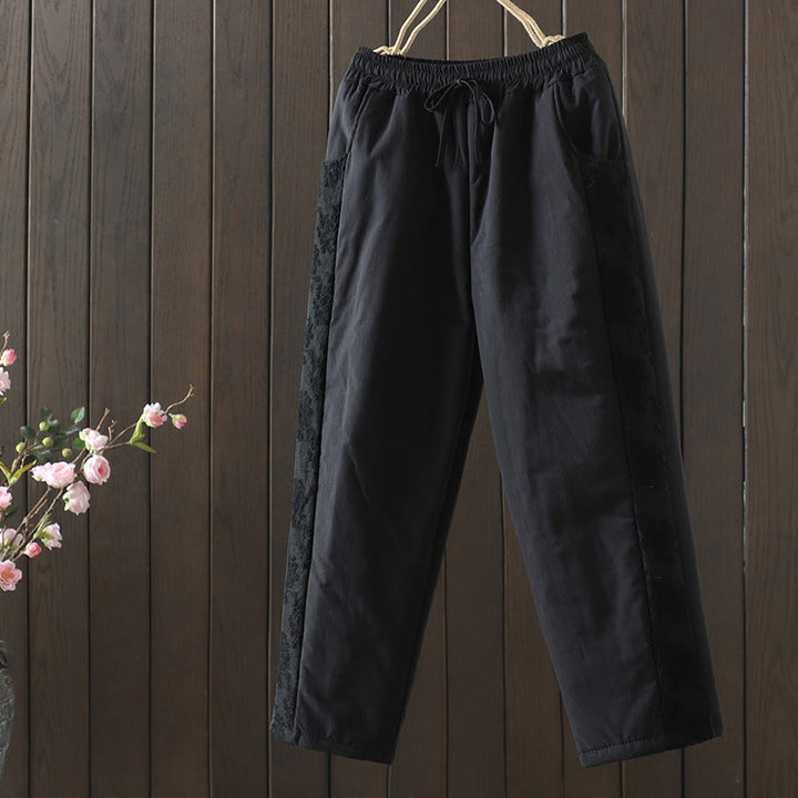Pantaloni da donna spessi in cotone e poliestere con ricamo, motivo floreale con Buddha Stones tasche - Nero - US8-10, UK/AU12-14, EU40-42 (2XL) - image 15