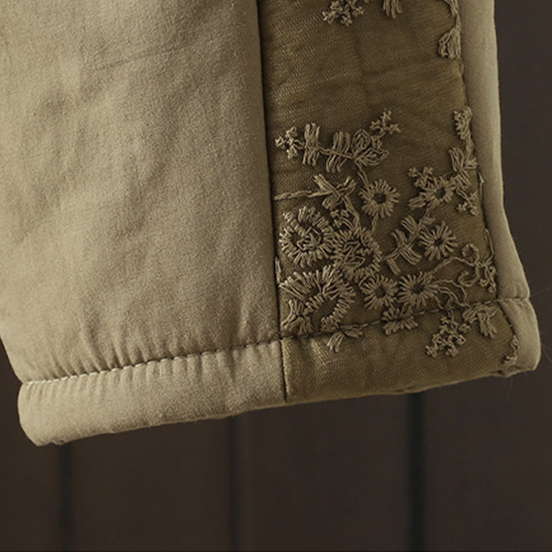 Pantaloni da donna spessi in cotone e poliestere con ricamo, motivo floreale con Buddha Stones tasche - image 14