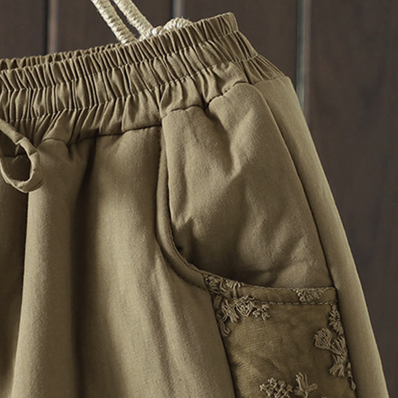 Pantaloni da donna spessi in cotone e poliestere con ricamo, motivo floreale con Buddha Stones tasche - image 10