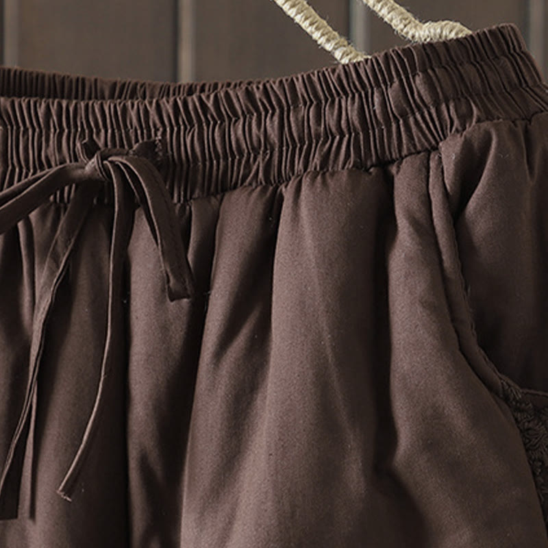 Pantaloni da donna spessi in cotone e poliestere con ricamo, motivo floreale con Buddha Stones tasche - image 3