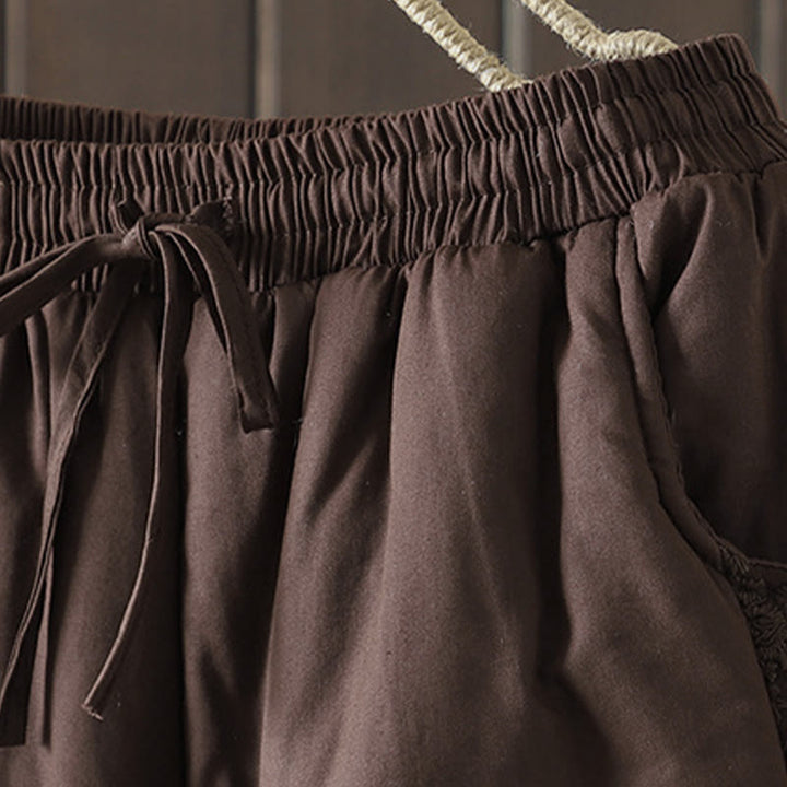 Pantaloni da donna spessi in cotone e poliestere con ricamo, motivo floreale con Buddha Stones tasche - image 3