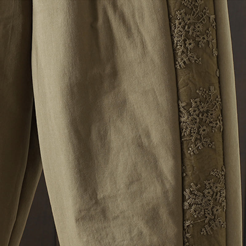 Pantaloni da donna spessi in cotone e poliestere con ricamo, motivo floreale con Buddha Stones tasche - image 12