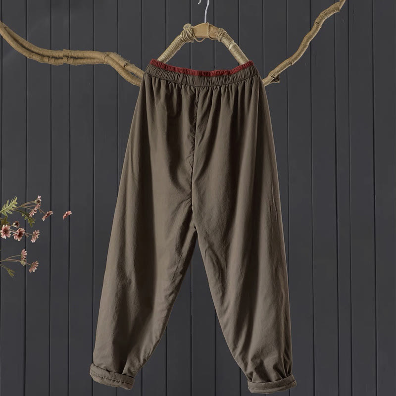 Pantaloni da donna spessi in cotone e poliestere con tasche, tinta unita, motivo Buddha Stones - image 3