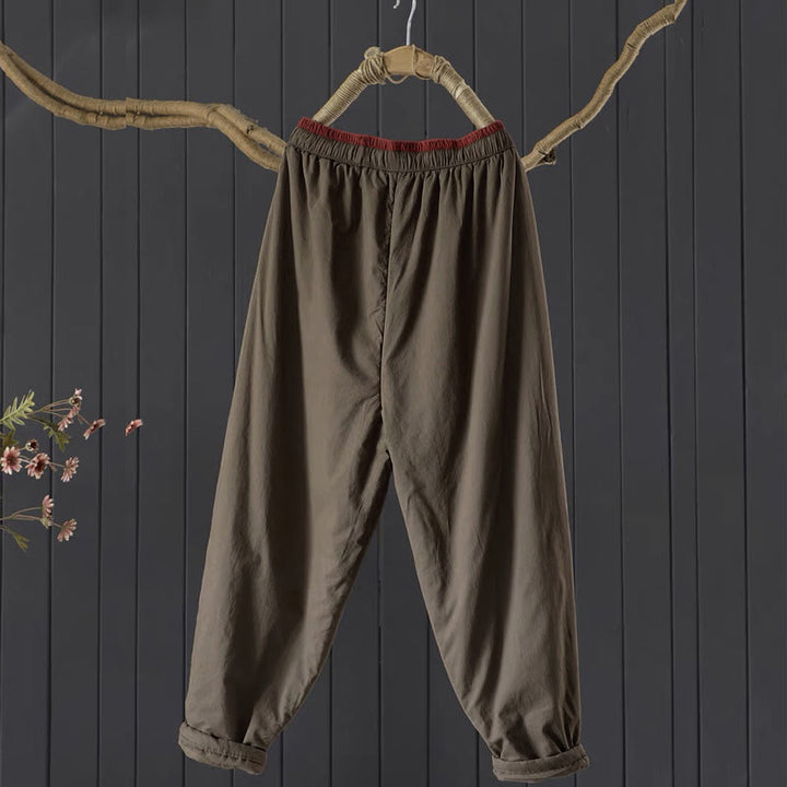 Pantaloni da donna spessi in cotone e poliestere con tasche, tinta unita, motivo Buddha Stones - image 3