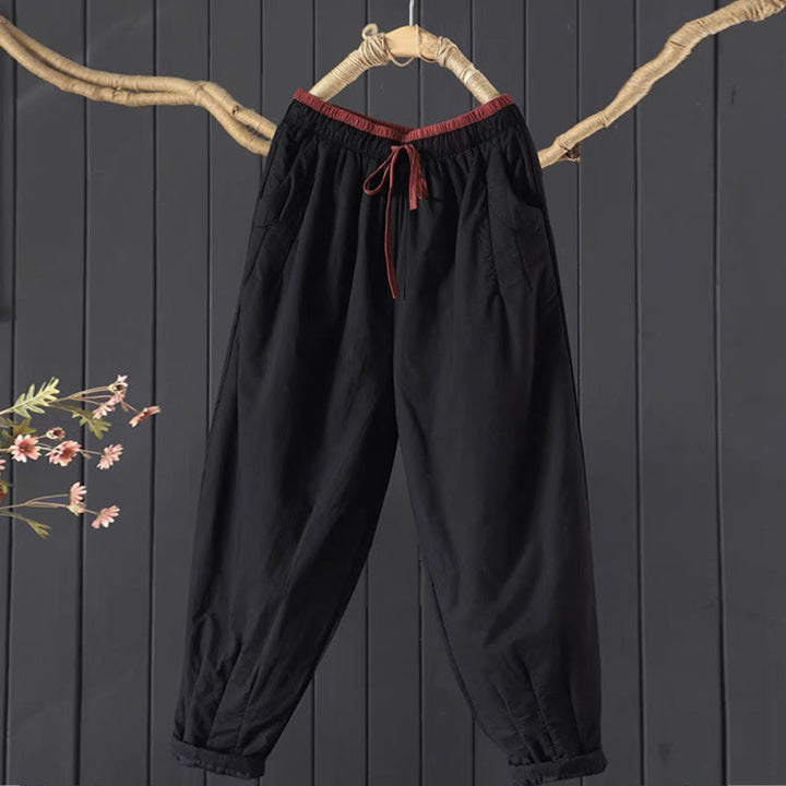 Pantaloni da donna spessi in cotone e poliestere con tasche, tinta unita, motivo Buddha Stones - Nero - US12, UK/AU16, EU44 (3XL) - image 1