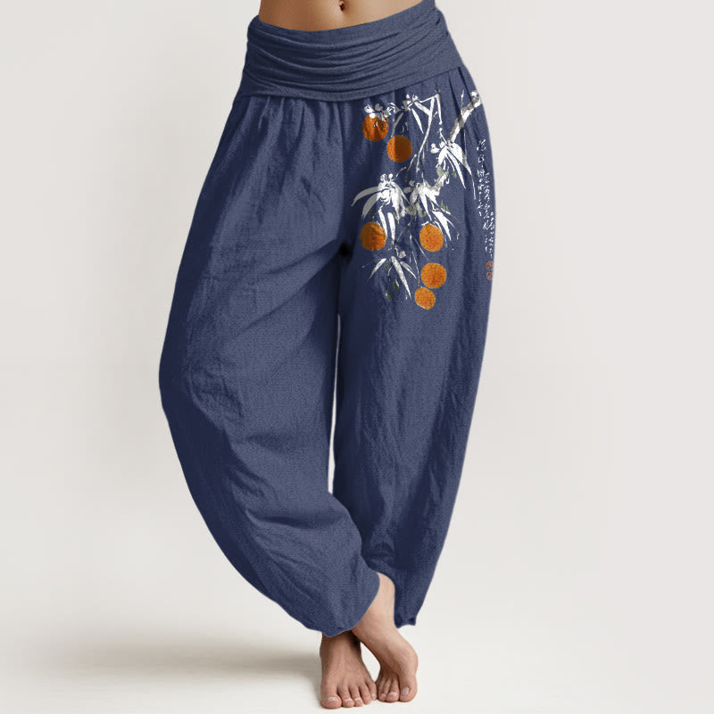 Pantaloni harem da donna con elastico in vita, in puro cotone, con motivo a rami di frutta dai colori vivaci, motivo Buddha Stones - DarkSlateBlue - US16, UK/AU20, EU48 (3XL) - image 8