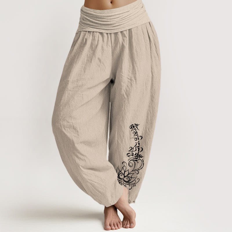 Pantaloni harem da donna con elastico in vita, in puro cotone, con motivo Om Mani Padme Hum Lotus, motivo Buddha Stones - Abbronzatura - US16, UK/AU20, EU48 (3XL) - image 11