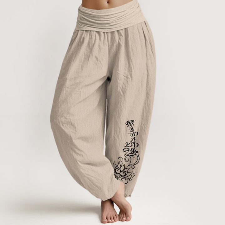 Pantaloni harem da donna con elastico in vita, in puro cotone, con motivo Om Mani Padme Hum Lotus, motivo Buddha Stones - Abbronzatura - US16, UK/AU20, EU48 (3XL) - image 11