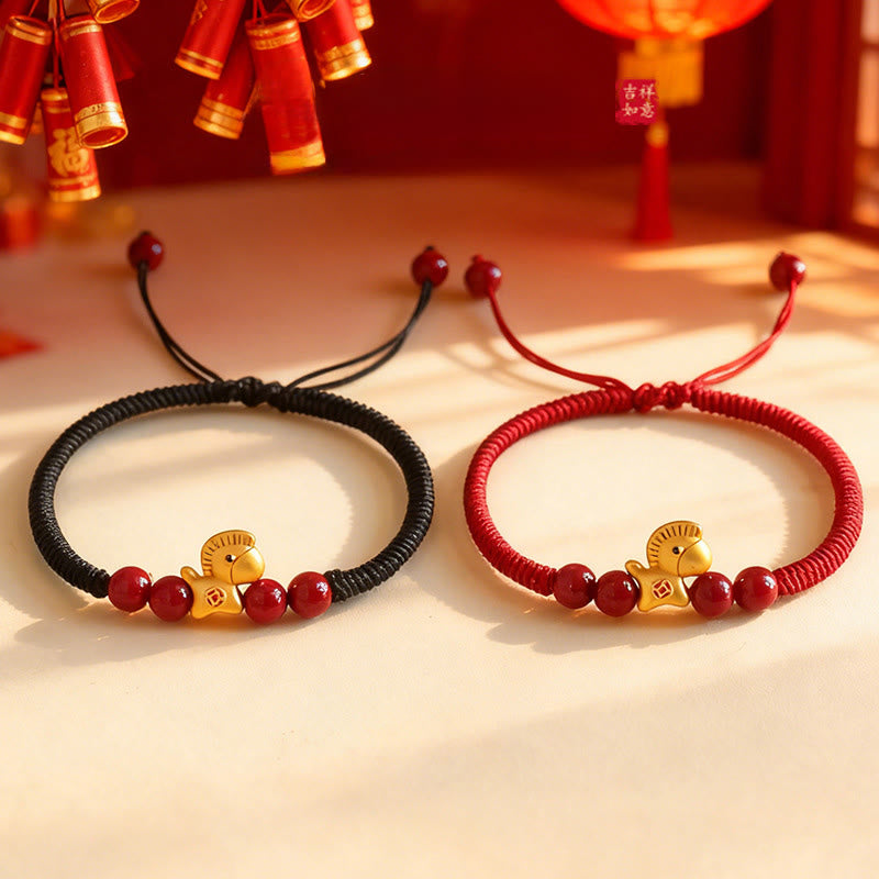 Braccialetto portafortuna intrecciato con perline di cinabro in argento sterling 999, motivo Buddha Stones Year of the Horse - image 19