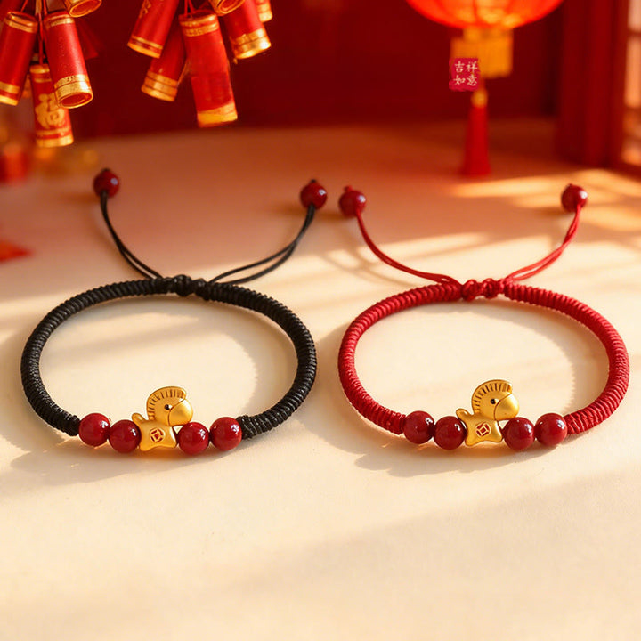 Braccialetto portafortuna intrecciato con perline di cinabro in argento sterling 999, motivo Buddha Stones Year of the Horse - image 19