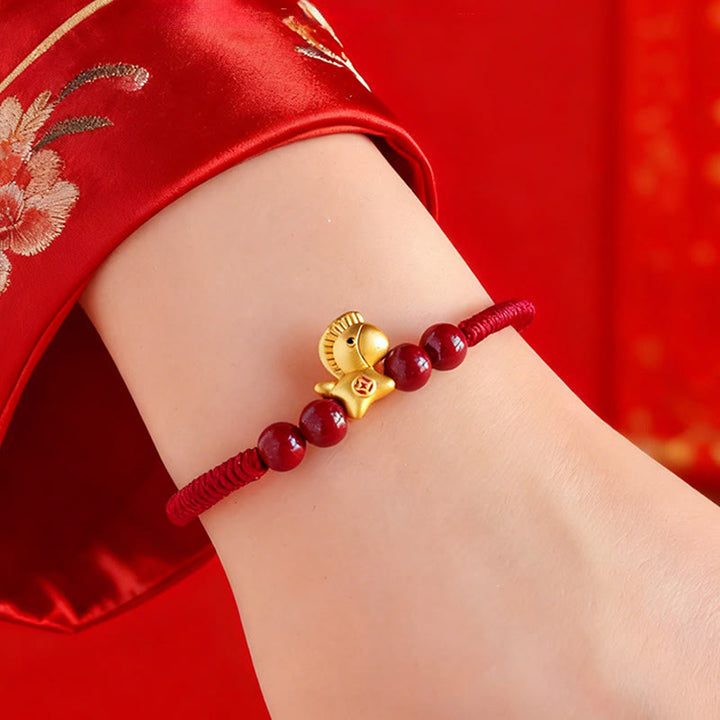 Braccialetto portafortuna intrecciato con perline di cinabro in argento sterling 999, motivo Buddha Stones Year of the Horse - image 5