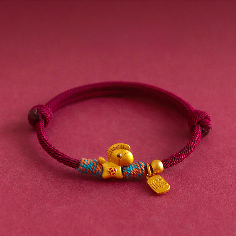 Braccialetto della fede con cordino intrecciato in argento sterling 999 con ciondolo a forma di personaggio Fu dell'anno del cavallo Buddha Stones - image 2