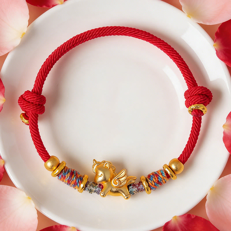 Braccialetto di protezione in corda intrecciata placcato oro con Buddha Stones Anno del Cavallo in argento sterling 999 - image 14